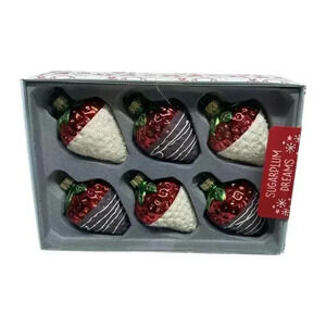 Sugarplum Dreams Chocolate Dipped Strawberries Glass Christmas Ornaments 6pc Set